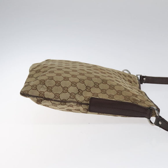 GUCCI GG Canvas Shoulder Bag Beige Silver 113013 Auth bs24169