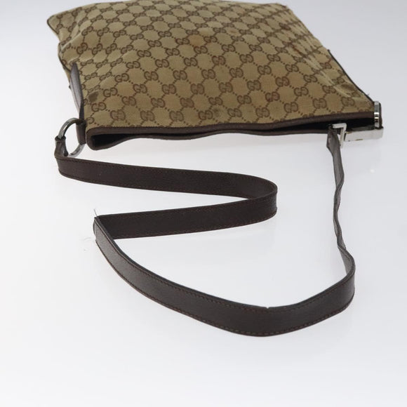 GUCCI GG Canvas Shoulder Bag Beige Silver 113013 Auth bs24169