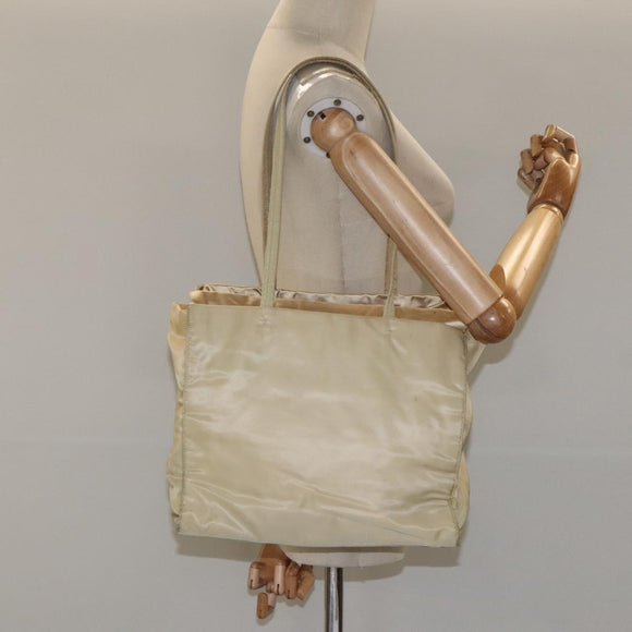 PRADA Tote Bag Nylon Beige Auth bs24173