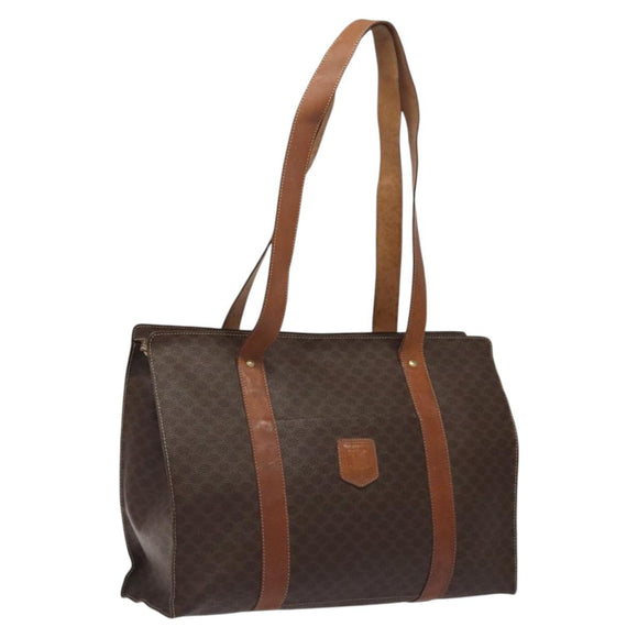 CELINE Macadam Canvas Tote Bag PVC Leather Brown Gold Auth bs24200
