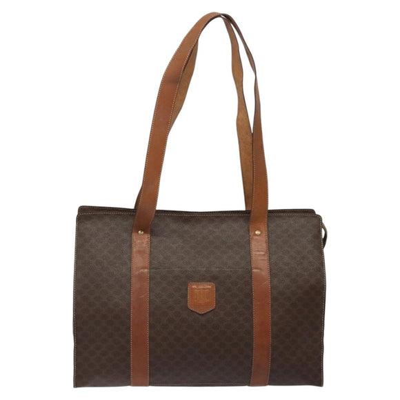 CELINE Macadam Canvas Tote Bag PVC Leather Brown Gold Auth bs24200