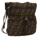 FENDI Zucca Canvas Shoulder Bag Black Brown Silver Auth bs24205-1