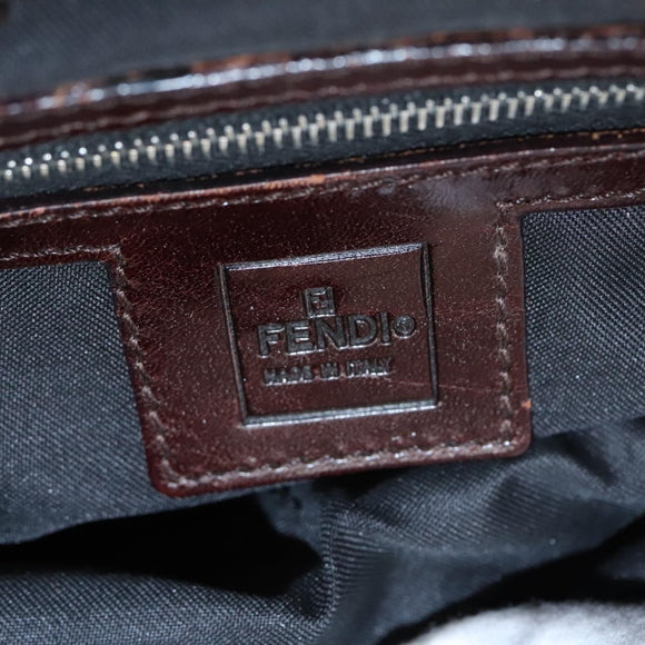 FENDI Zucca Canvas Shoulder Bag Black Brown Silver Auth bs24205