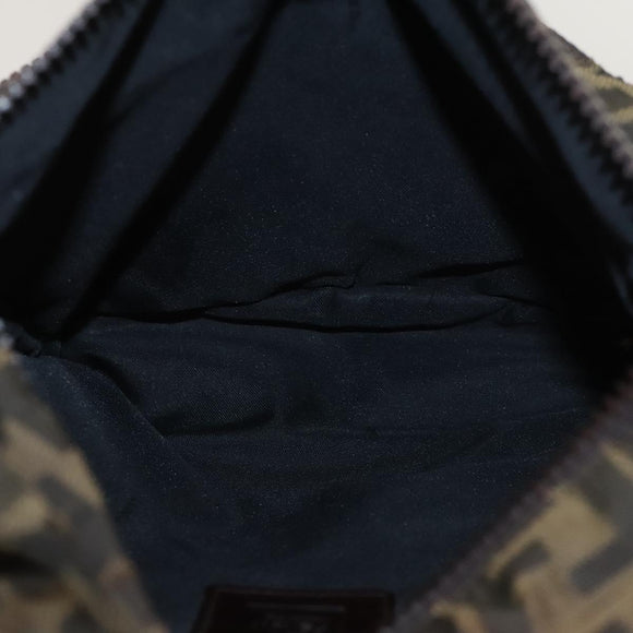 FENDI Zucca Canvas Shoulder Bag Black Brown Silver Auth bs24205