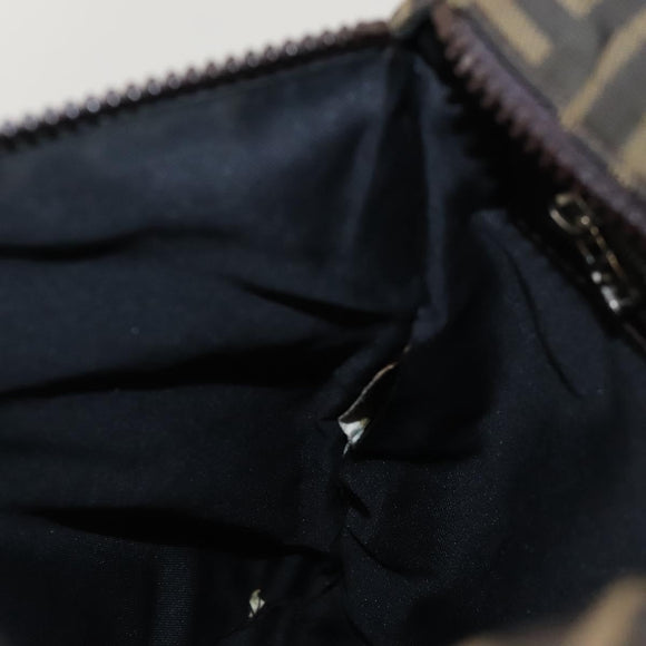 FENDI Zucca Canvas Shoulder Bag Black Brown Silver Auth bs24205