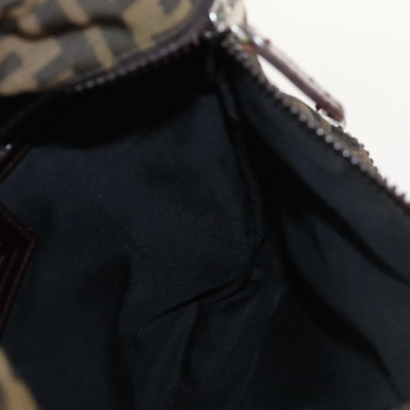 FENDI Zucca Canvas Shoulder Bag Black Brown Silver Auth bs24205