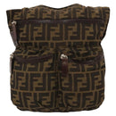 FENDI Zucca Canvas Shoulder Bag Black Brown Silver Auth bs24205-13