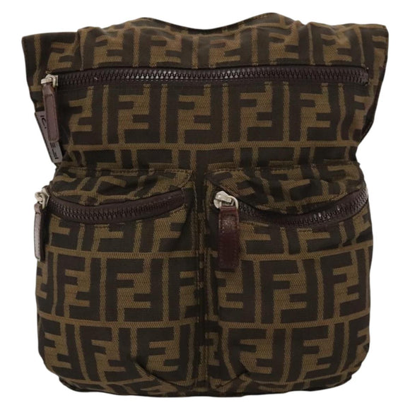 FENDI Zucca Canvas Shoulder Bag Black Brown Silver Auth bs24205