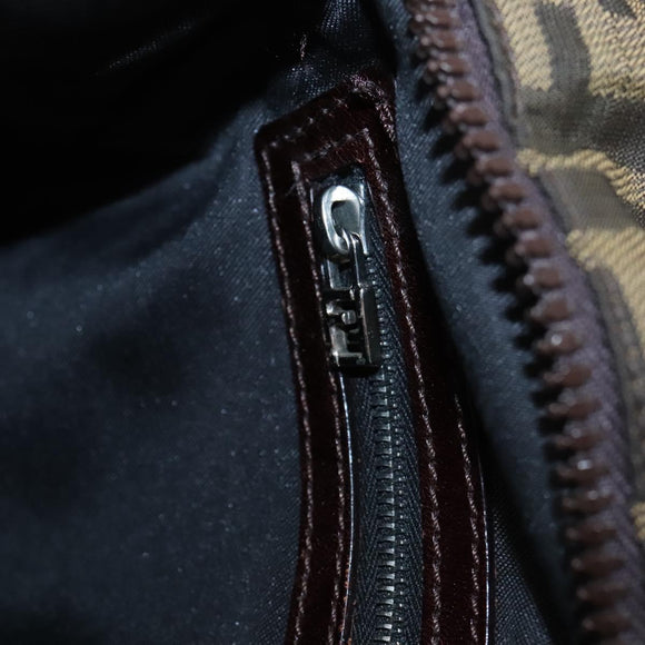 FENDI Zucca Canvas Shoulder Bag Black Brown Silver Auth bs24205