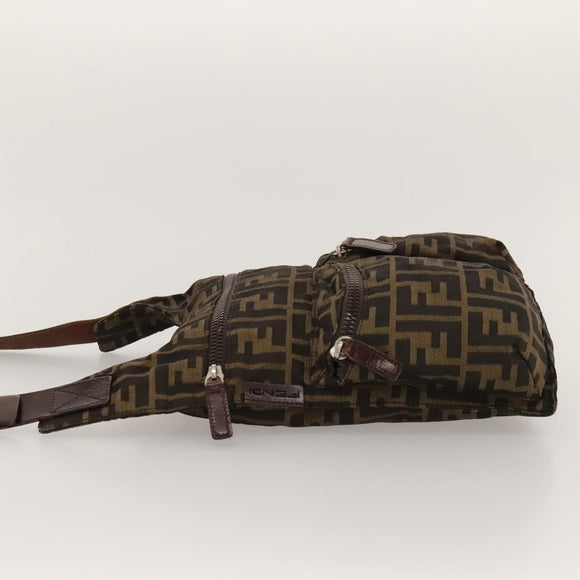 FENDI Zucca Canvas Shoulder Bag Black Brown Silver Auth bs24205