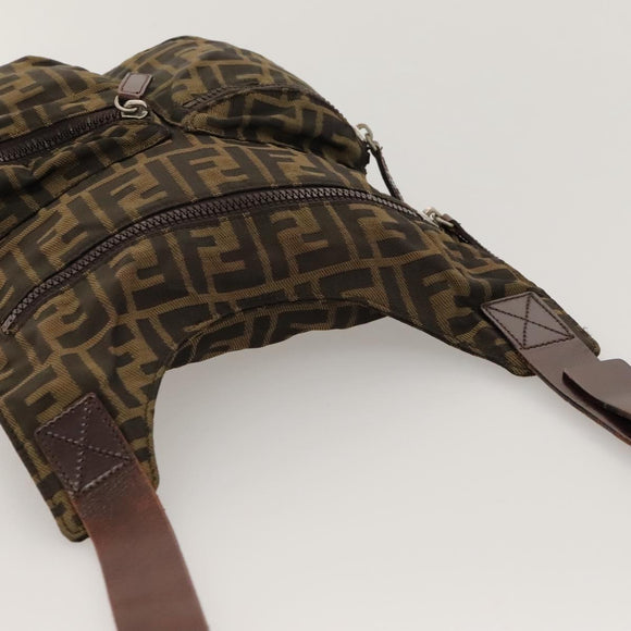 FENDI Zucca Canvas Shoulder Bag Black Brown Silver Auth bs24205
