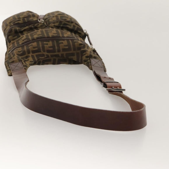 FENDI Zucca Canvas Shoulder Bag Black Brown Silver Auth bs24205