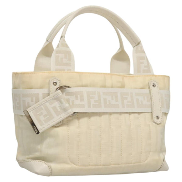 FENDI Hand Bag Nylon White Silver Auth bs24206