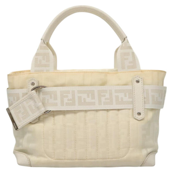 FENDI Hand Bag Nylon White Silver Auth bs24206