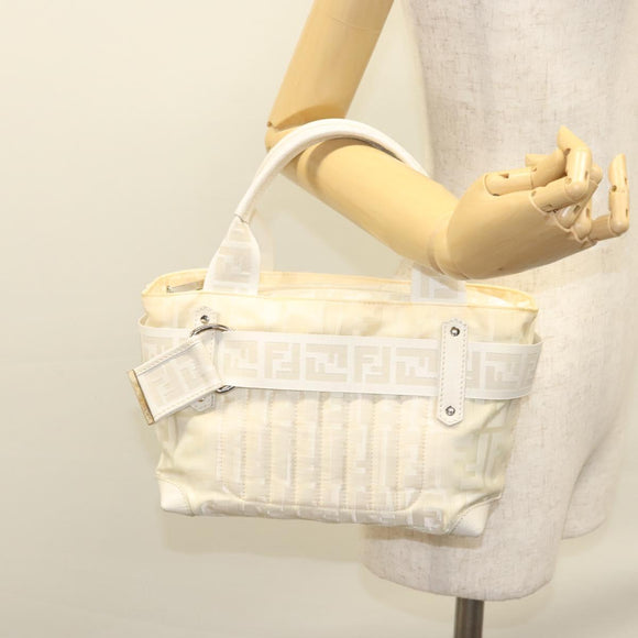 FENDI Hand Bag Nylon White Silver Auth bs24206