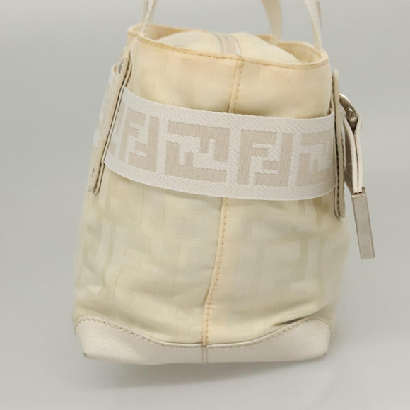 FENDI Hand Bag Nylon White Silver Auth bs24206
