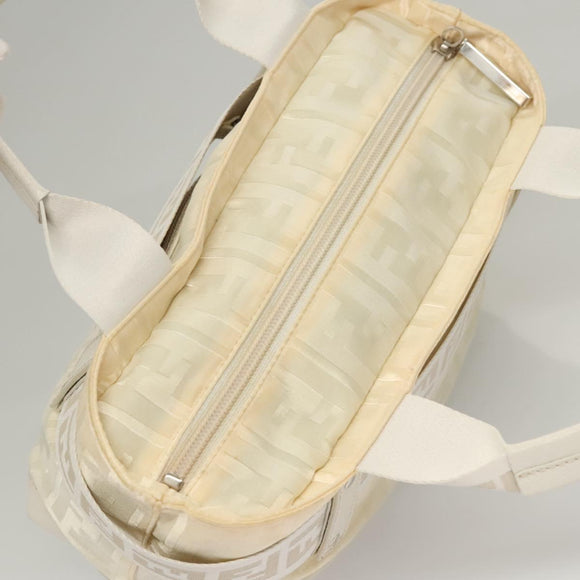 FENDI Hand Bag Nylon White Silver Auth bs24206