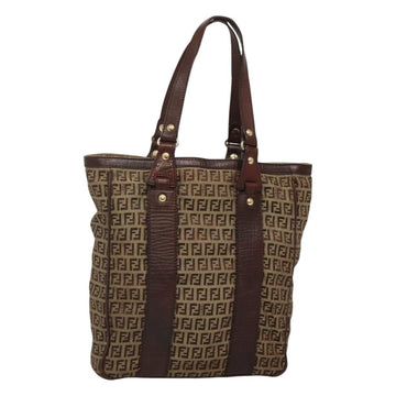 FENDI Zucchino Canvas Tote Bag Beige Gold Auth bs24207
