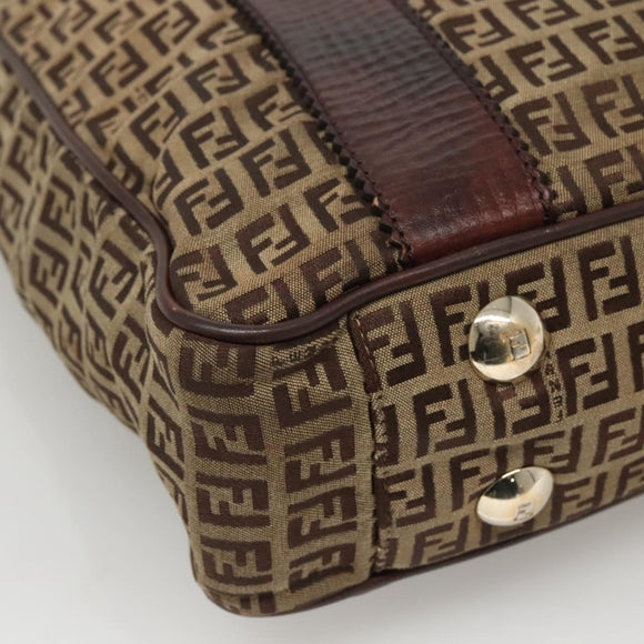 FENDI Zucchino Canvas Tote Bag Beige Gold Auth bs24207