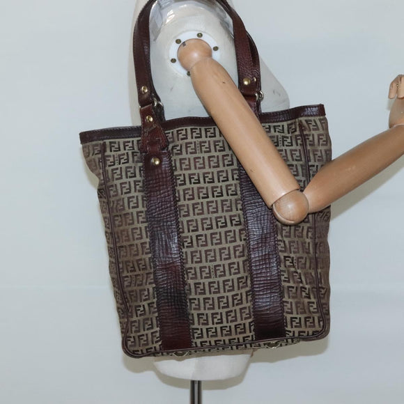 FENDI Zucchino Canvas Tote Bag Beige Gold Auth bs24207