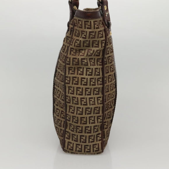FENDI Zucchino Canvas Tote Bag Beige Gold Auth bs24207