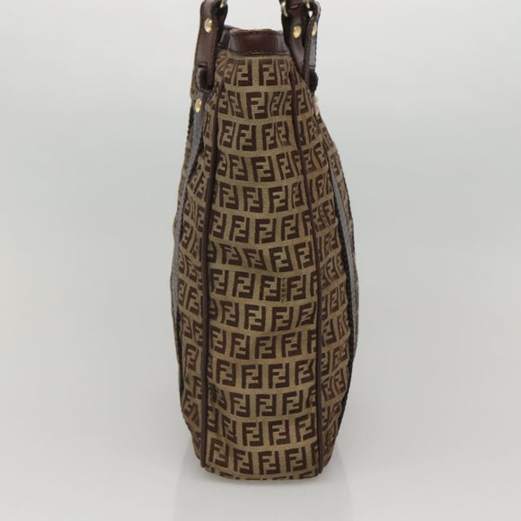 FENDI Zucchino Canvas Tote Bag Beige Gold Auth bs24207