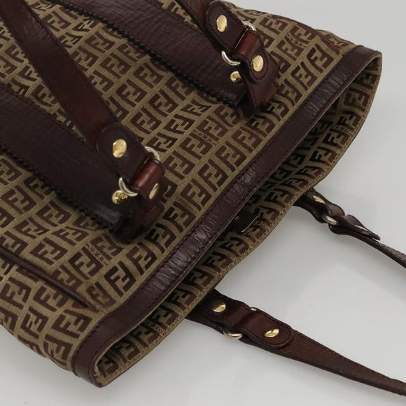 FENDI Zucchino Canvas Tote Bag Beige Gold Auth bs24207