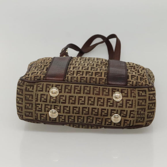 FENDI Zucchino Canvas Tote Bag Beige Gold Auth bs24207