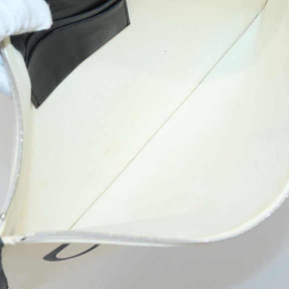 CELINE Clutch Bag Canvas White Black Auth bs24215