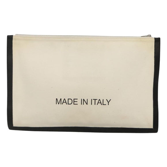 CELINE Clutch Bag Canvas White Black Auth bs24215