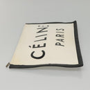 CELINE Clutch Bag Canvas White Black Auth bs24215-5