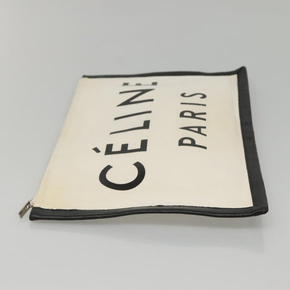 CELINE Clutch Bag Canvas White Black Auth bs24215