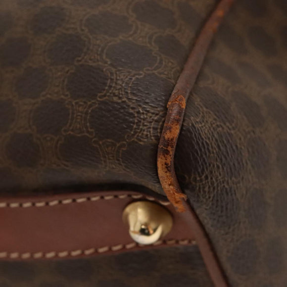 CELINE Macadam Canvas Boston Bag PVC Leather Brown Gold Auth bs24216