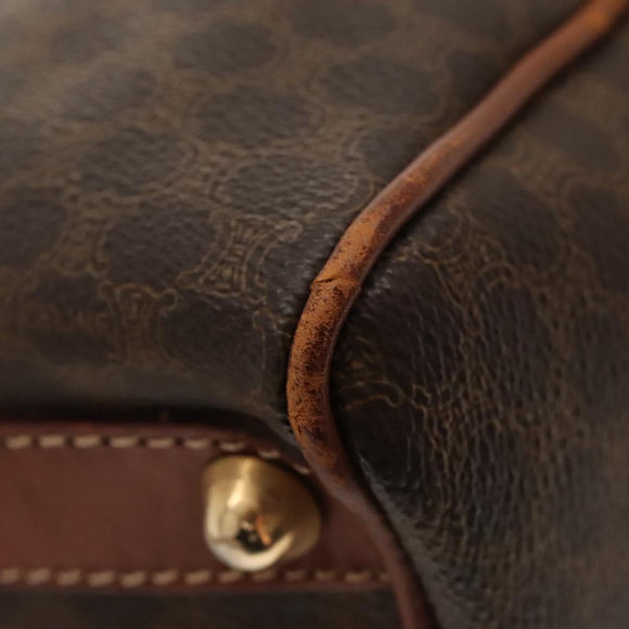 CELINE Macadam Canvas Boston Bag PVC Leather Brown Gold Auth bs24216