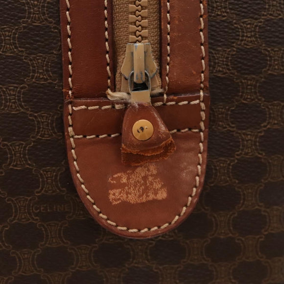 CELINE Macadam Canvas Boston Bag PVC Leather Brown Gold Auth bs24216