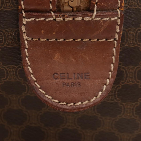 CELINE Macadam Canvas Boston Bag PVC Leather Brown Gold Auth bs24216