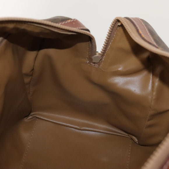 CELINE Macadam Canvas Boston Bag PVC Leather Brown Gold Auth bs24216