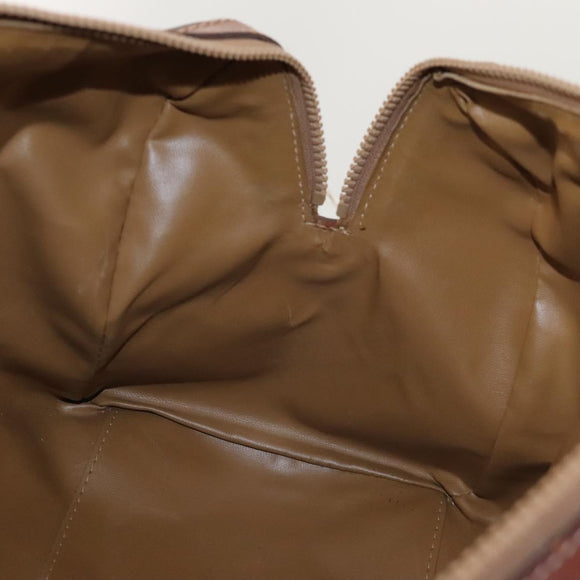 CELINE Macadam Canvas Boston Bag PVC Leather Brown Gold Auth bs24216