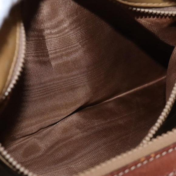 CELINE Macadam Canvas Boston Bag PVC Leather Brown Gold Auth bs24216