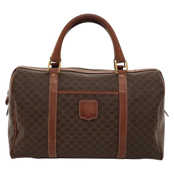 CELINE Macadam Canvas Boston Bag PVC Leather Brown Gold Auth bs24216