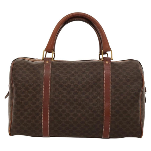 CELINE Macadam Canvas Boston Bag PVC Leather Brown Gold Auth bs24216