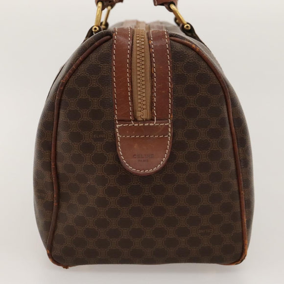 CELINE Macadam Canvas Boston Bag PVC Leather Brown Gold Auth bs24216