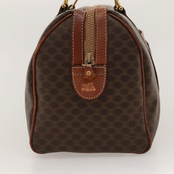 CELINE Macadam Canvas Boston Bag PVC Leather Brown Gold Auth bs24216