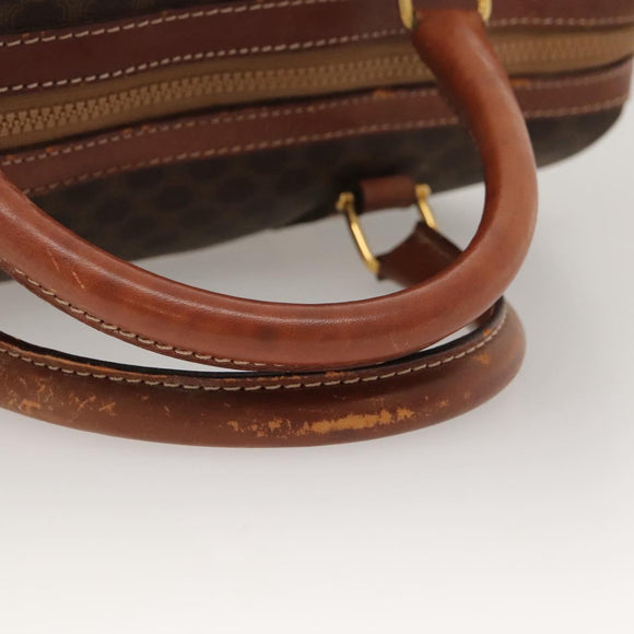 CELINE Macadam Canvas Boston Bag PVC Leather Brown Gold Auth bs24216