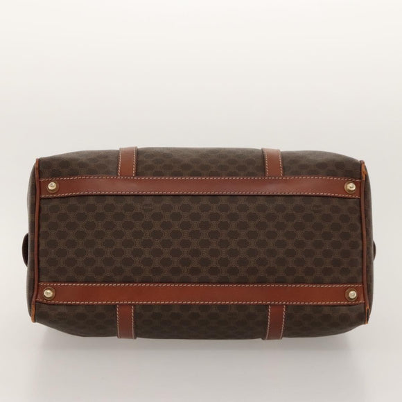 CELINE Macadam Canvas Boston Bag PVC Leather Brown Gold Auth bs24216