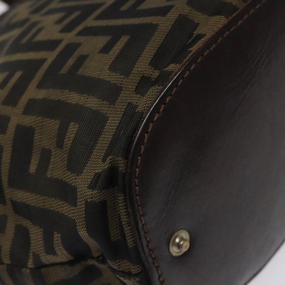 FENDI Zucca Canvas Hand Bag Black Brown Silver Auth bs24219