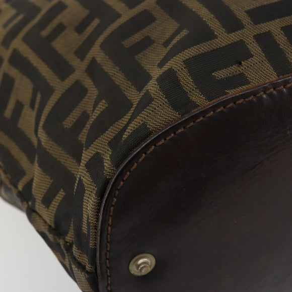 FENDI Zucca Canvas Hand Bag Black Brown Silver Auth bs24219