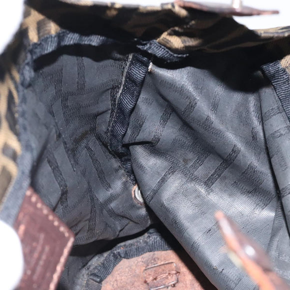 FENDI Zucca Canvas Hand Bag Black Brown Silver Auth bs24219