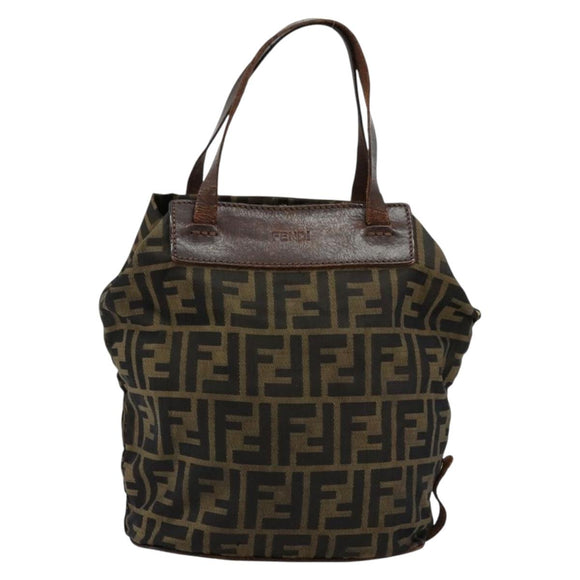 FENDI Zucca Canvas Hand Bag Black Brown Silver Auth bs24219
