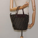 FENDI Zucca Canvas Hand Bag Black Brown Silver Auth bs24219-20